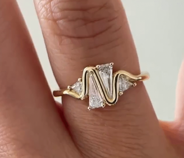 1.50Ct White Trillion Cut Solitaire Engagement Ring | Wave Design Wedding Gift Ring For Her | Modern Statement Jewelry