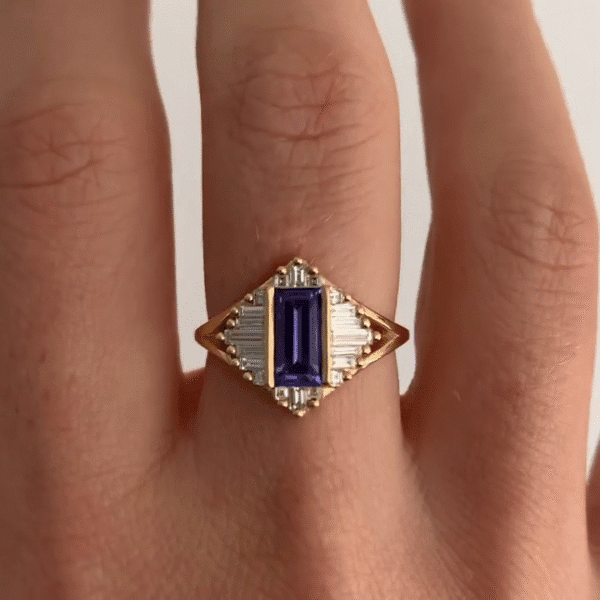 1.80CT Blue Tanzanite Baguette Cut Half Bezel Ring for Women | Elegant Anniversary And Birthstone Jewelry