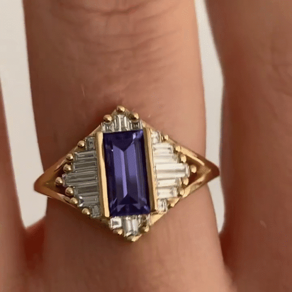1.80CT Blue Tanzanite Baguette Cut Half Bezel Ring for Women | Elegant Anniversary And Birthstone Jewelry