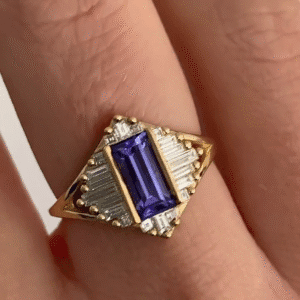 1.80CT Blue Tanzanite Baguette Cut Half Bezel Ring for Women | Elegant Anniversary And Birthstone Jewelry