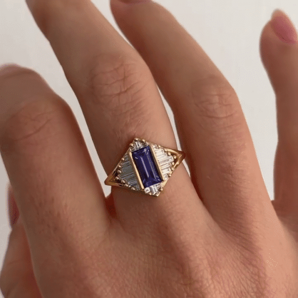 1.80CT Blue Tanzanite Baguette Cut Half Bezel Ring for Women | Elegant Anniversary And Birthstone Jewelry