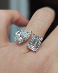 2.50Ct Pear & Emerald Cut Toi Et Moi Ring | Two Stone Open Gap Engagement Jewelry for Women