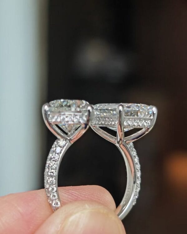 2.50Ct Pear & Emerald Cut Toi Et Moi Ring | Two Stone Open Gap Engagement Jewelry for Women