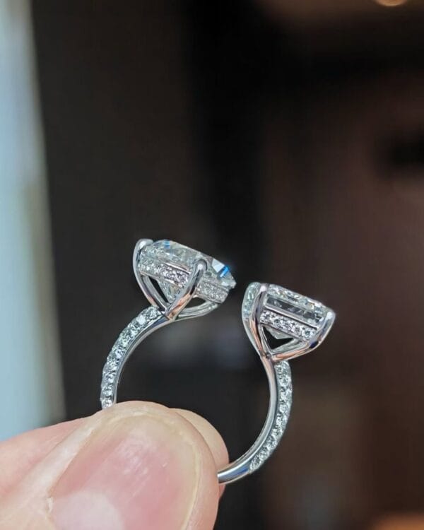 2.50Ct Pear & Emerald Cut Toi Et Moi Ring | Two Stone Open Gap Engagement Jewelry for Women