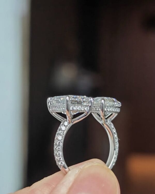 2.50Ct Pear & Emerald Cut Toi Et Moi Ring | Two Stone Open Gap Engagement Jewelry for Women