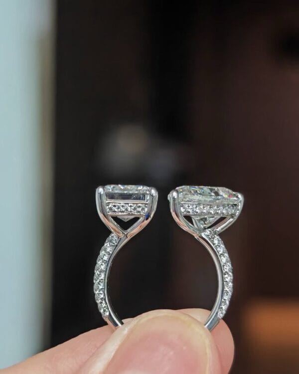 2.50Ct Pear & Emerald Cut Toi Et Moi Ring | Two Stone Open Gap Engagement Jewelry for Women