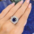 2.40Ct Blue Cushion Cut Halo Ring | Celebrity-Inspired Party Ring for Women