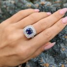 2.40Ct Blue Cushion Cut Halo Ring | Celebrity-Inspired Party Ring for Women