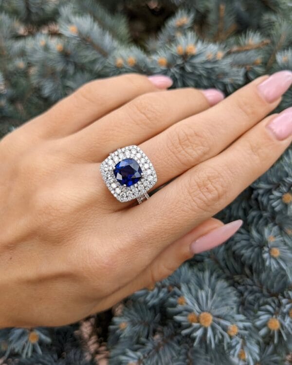 2.40Ct Blue Cushion Cut Halo Ring | Celebrity-Inspired Party Ring for Women