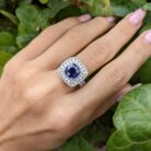 2.40Ct Blue Cushion Cut Halo Ring | Celebrity-Inspired Party Ring for Women