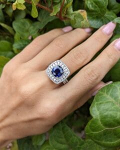 2.40Ct Blue Cushion Cut Halo Ring | Celebrity-Inspired Party Ring for Women