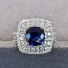 2.40Ct Blue Cushion Cut Halo Ring | Celebrity-Inspired Party Ring for Women