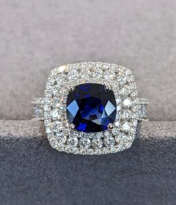 2.40Ct Blue Cushion Cut Halo Ring | Celebrity-Inspired Party Ring for Women