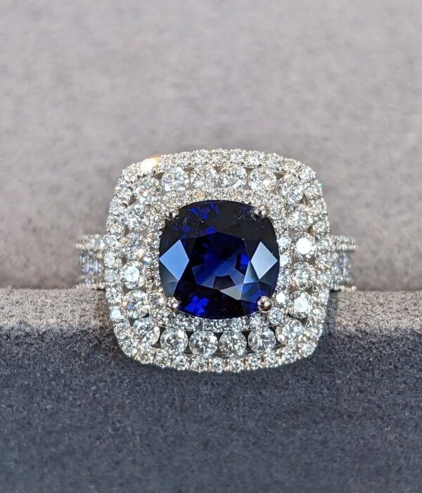 2.40Ct Blue Cushion Cut Halo Ring | Celebrity-Inspired Party Ring for Women