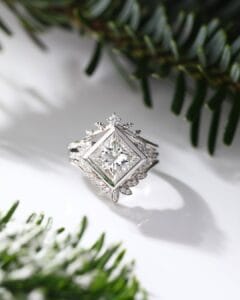 2Ct White Princess Cut Bezel Set Bridal Ring Set | Enhancer Wedding Band with Solitaire | Luxury Jewelry Gift for Women