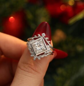 2Ct White Princess Cut Bezel Set Bridal Ring Set | Enhancer Wedding Band with Solitaire | Luxury Jewelry Gift for Women