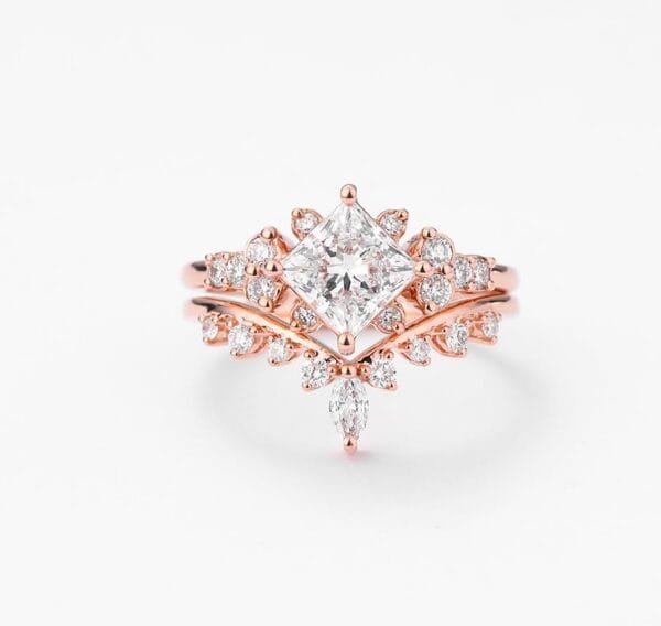 2.20Ct White Princess Cut Solitaire Bridal Ring Set | Timeless Anniversary Jewelry Gift for Wife