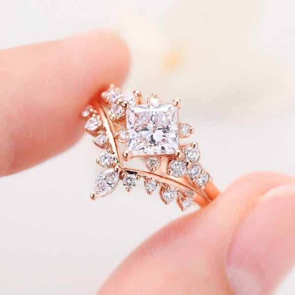 2.20Ct White Princess Cut Solitaire Bridal Ring Set | Timeless Anniversary Jewelry Gift for Wife