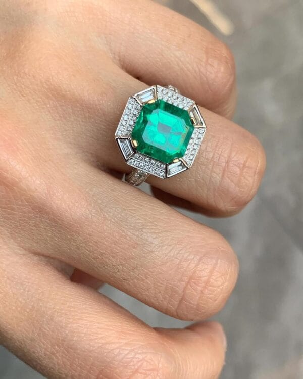 2.50Ct Green Asscher Cut Halo Ring | Luxury Wedding & Special Occasion Jewelry