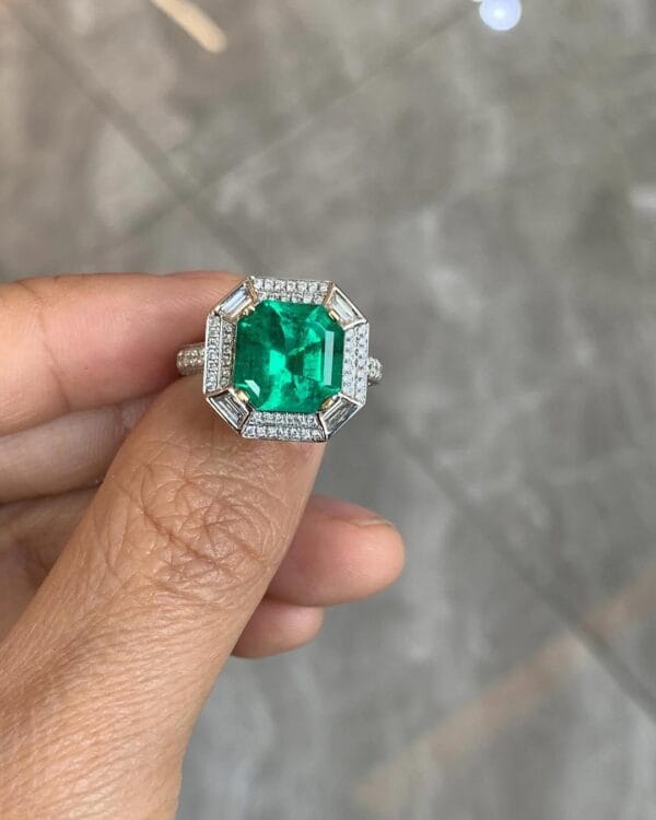 2.50Ct Green Asscher Cut Halo Ring | Luxury Wedding & Special Occasion Jewelry