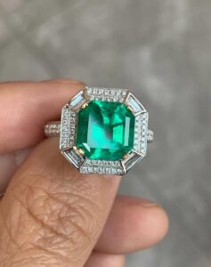 2.50Ct Green Asscher Cut Halo Ring | Luxury Wedding & Special Occasion Jewelry