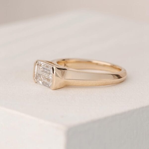 1.20Ct White Emerald Cut Half Bezel Ring for Mother | Timeless Birthday Gift Jewelry for Women