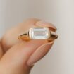 1.20Ct White Emerald Cut Half Bezel Ring for Mother | Timeless Birthday Gift Jewelry for Women