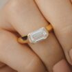 1.20Ct White Emerald Cut Half Bezel Ring for Mother | Timeless Birthday Gift Jewelry for Women