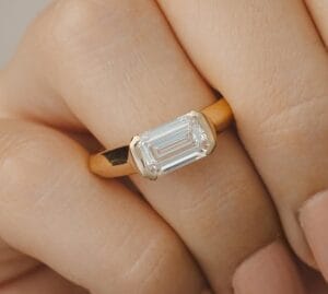 1.20Ct White Emerald Cut Half Bezel Ring for Mother | Timeless Birthday Gift Jewelry for Women