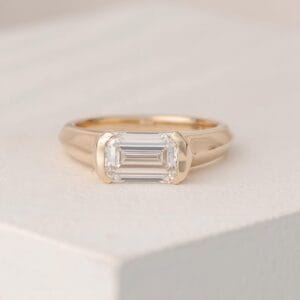 1.20Ct White Emerald Cut Half Bezel Ring for Mother | Timeless Birthday Gift Jewelry for Women