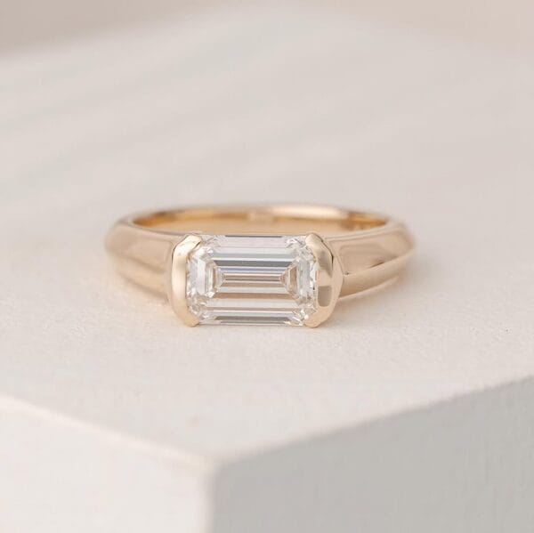 1.20Ct White Emerald Cut Half Bezel Ring for Mother | Timeless Birthday Gift Jewelry for Women