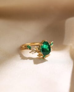 2.10Ct Green Pear Cut Solitaire Engagement Ring | Vintage Inspired Wedding Gift Ring For Bride