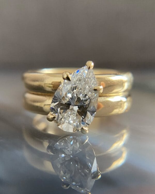 1.50Ct Pear Cut Solitaire Wedding Ring | Double Band Stacking Ring