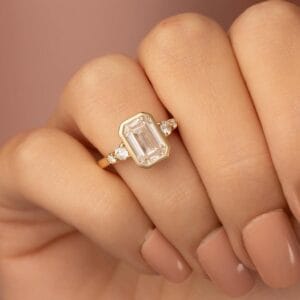 2.50Ct White Emerald Cut Bezel Set Promise Ring | Elegant Wedding & Thank You Gift For Her