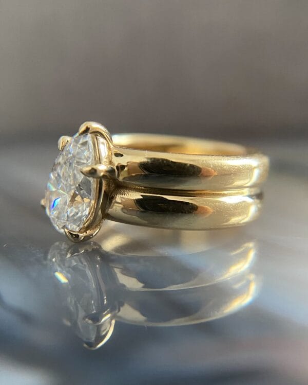 1.50Ct Pear Cut Solitaire Wedding Ring | Double Band Stacking Ring