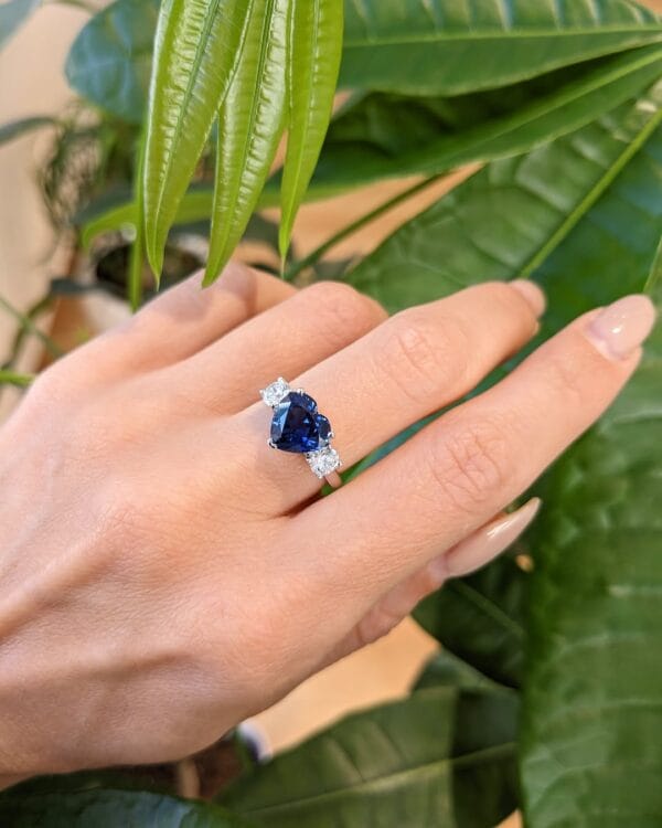1.20Ct Blue Sapphire Heart Cut Three Stone Ring | Romantic Promise & Anniversary Gift Jewelry For Her