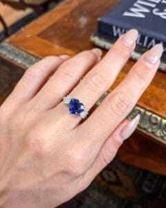 1.20Ct Blue Sapphire Heart Cut Three Stone Ring | Romantic Promise & Anniversary Gift Jewelry For Her