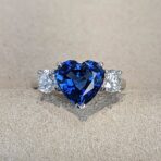 1.20Ct Blue Sapphire Heart Cut Three Stone Ring | Romantic Promise & Anniversary Gift Jewelry For Her