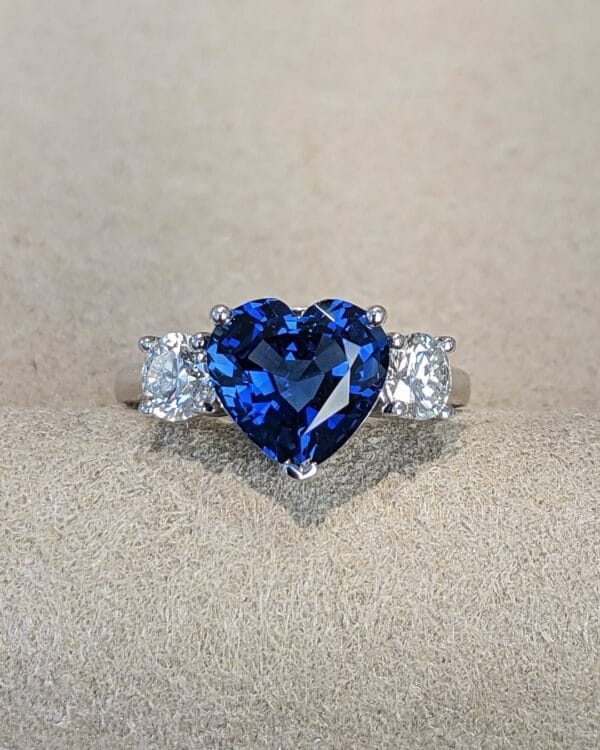 1.20Ct Blue Sapphire Heart Cut Three Stone Ring | Romantic Promise & Anniversary Gift Jewelry For Her