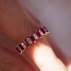 Red Baguette & White Round Cut Half Eternity Band | Anniversary & Birthday Gift Ring for Wife