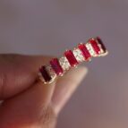 Red Baguette & White Round Cut Half Eternity Band | Anniversary & Birthday Gift Ring for Wife