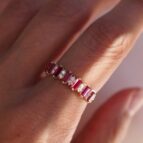 Red Baguette & White Round Cut Half Eternity Band | Anniversary & Birthday Gift Ring for Wife