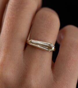 1.50Ct White Shield Cut Bezel Engagement Ring | Modern Micro Pave Jewelry For Women