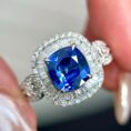 2.50Ct Cushion Cut Blue Sapphire Double Halo Cocktail Ring | Elegant Party Wear Gift Ring For Women