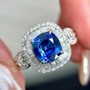 2.50Ct Cushion Cut Blue Sapphire Double Halo Cocktail Ring | Elegant Party Wear Gift Ring For Women