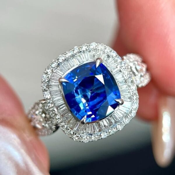 2.50Ct Cushion Cut Blue Sapphire Double Halo Cocktail Ring | Elegant Party Wear Gift Ring For Women