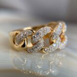 White Round Cut Half Eternity Cuban Link Wedding Band | Elegant Designer Jewelry for Women