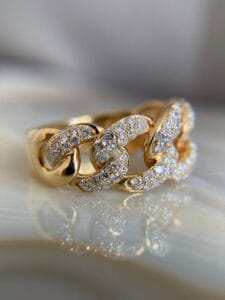 White Round Cut Half Eternity Cuban Link Wedding Band | Elegant Designer Jewelry for Women