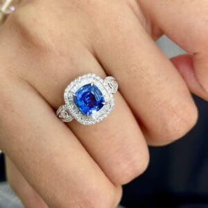 2.50Ct Cushion Cut Blue Sapphire Double Halo Cocktail Ring | Elegant Party Wear Gift Ring For Women