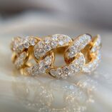 White Round Cut Half Eternity Cuban Link Wedding Band | Elegant Designer Jewelry for Women